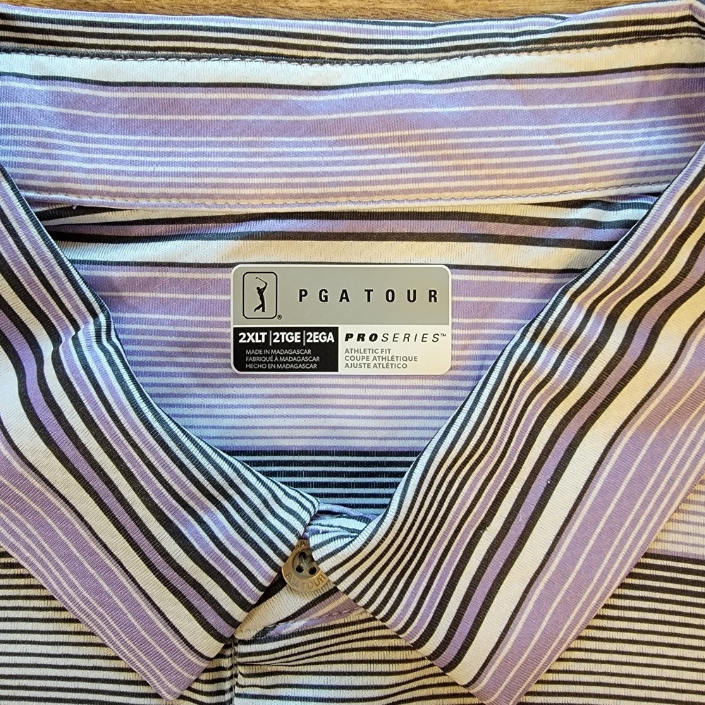 Men's‎ 2XLT Golf Polo Shirt PGA Tour Pro Series Linear Energy White/Purple/Black - Picture 7 of 9